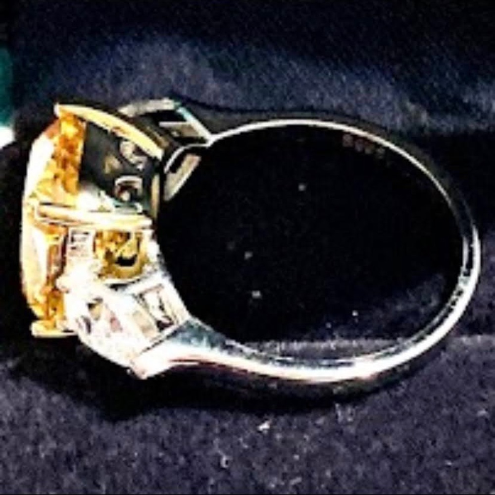 Yvonne 13 ct. t.w. Radiant Cut Yellow Canary & Trillion Cut White Ring - Picture 10 of 17